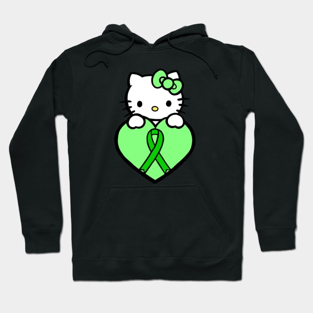 Cartoon cat awareness ribbon (green) Hoodie by CaitlynConnor